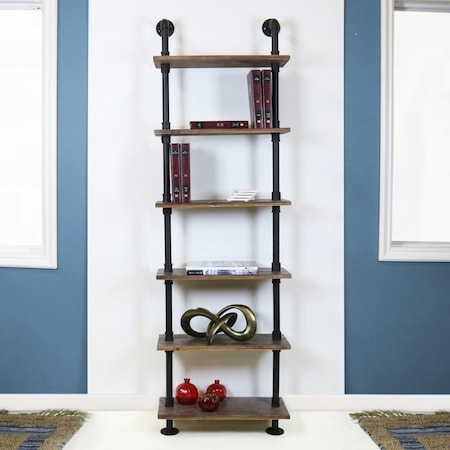 Warehouse Of Tiffany Emitt Tall Bookshelf Pipe Frame with Weathered Maple Shelves- Black DIY-60